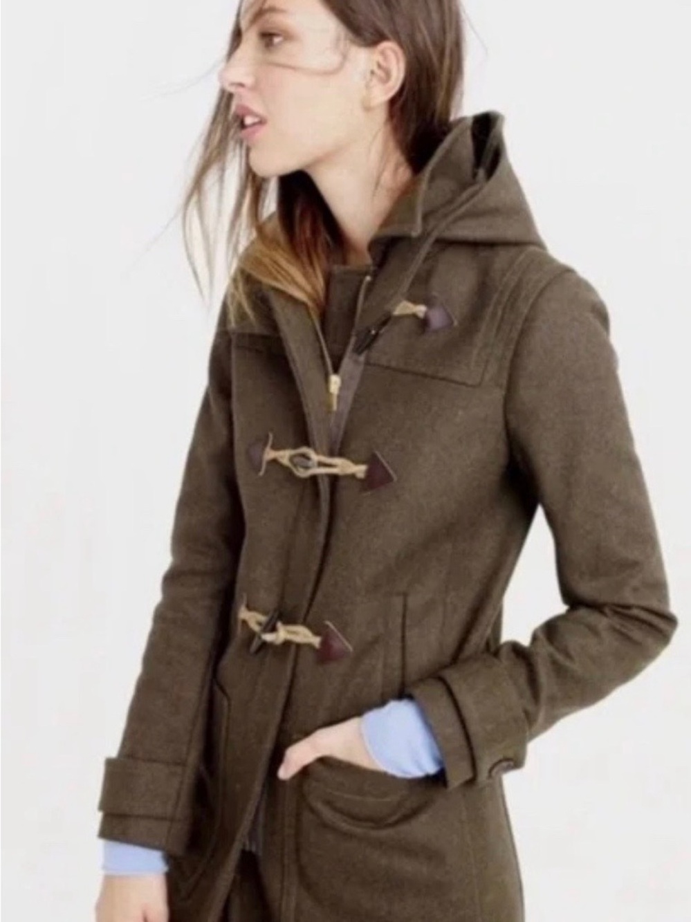 J. Crew Olive Toggle Wool-Blend Pea Coat
